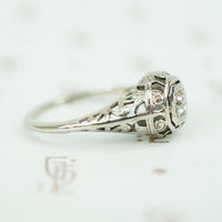 Vintage 1920's White Gold Filigree Diamond Engagement Ring