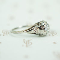 side view of vintage 1920's filigree engagement ring 
