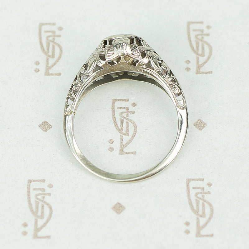 Vintage 1920's White Gold Filigree Diamond Engagement Ring