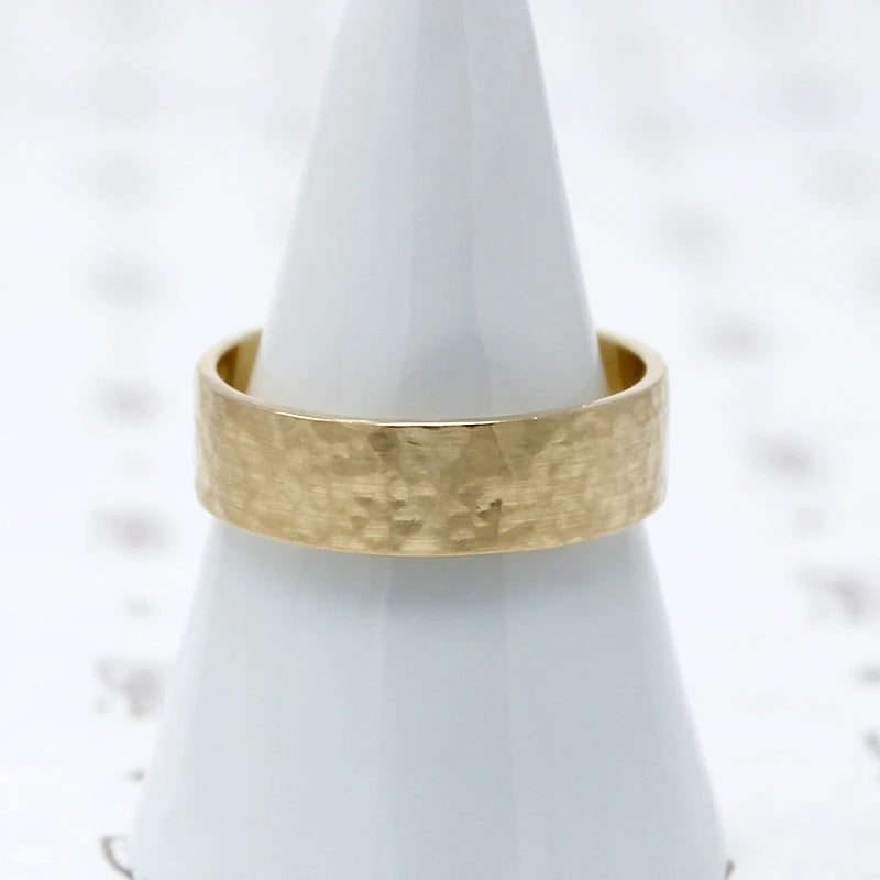 Refined Flat Wedding Band with Comfort Fit, yellow gold with hammered finish