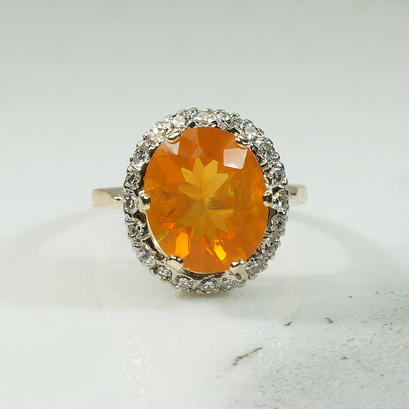 Diamond Halo Fire Opal Ring