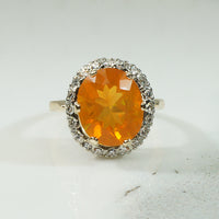Diamond Halo Fire Opal Ring