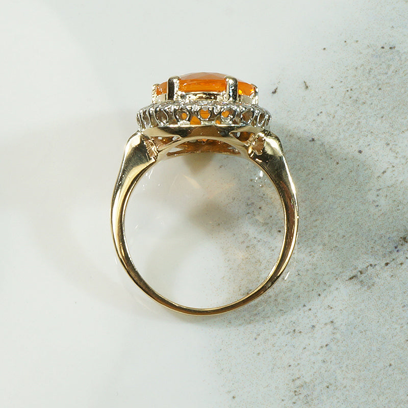 Diamond Halo Fire Opal Ring