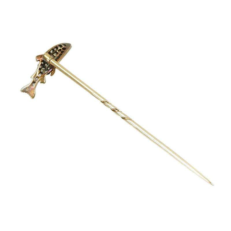 Antique Fish Stick Pin set with Rose Cut Diamonds