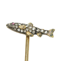Antique Fish Stick Pin set with Rose Cut Diamonds