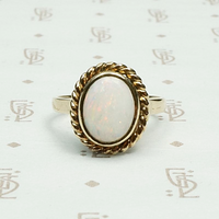 Oval Opal Ring with Gold Rope Detail