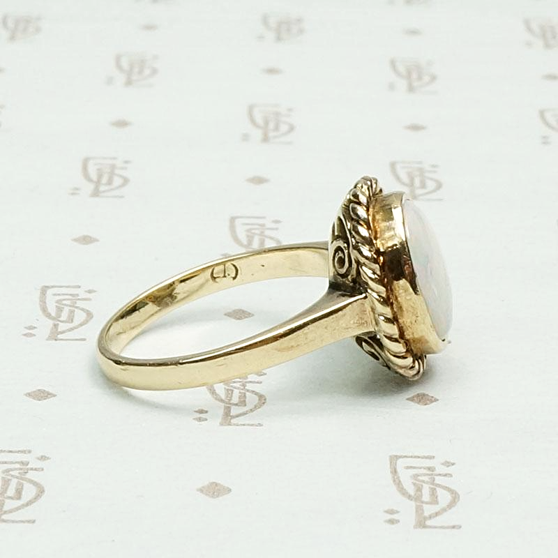Oval Opal Ring with Gold Rope Detail, side view