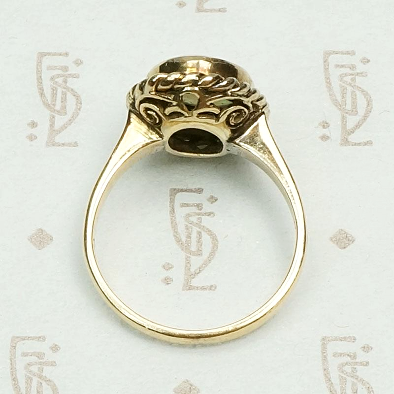 Oval Opal Ring with Gold Rope Detail, top view