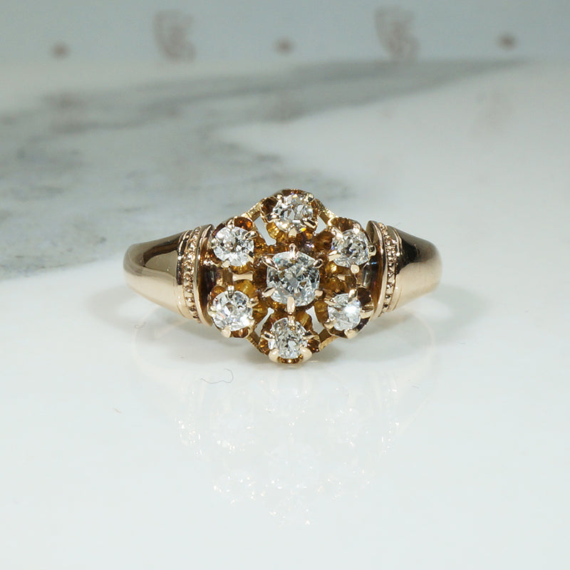 Very Victorian Old Mine Cut Diamond Cluster Ring