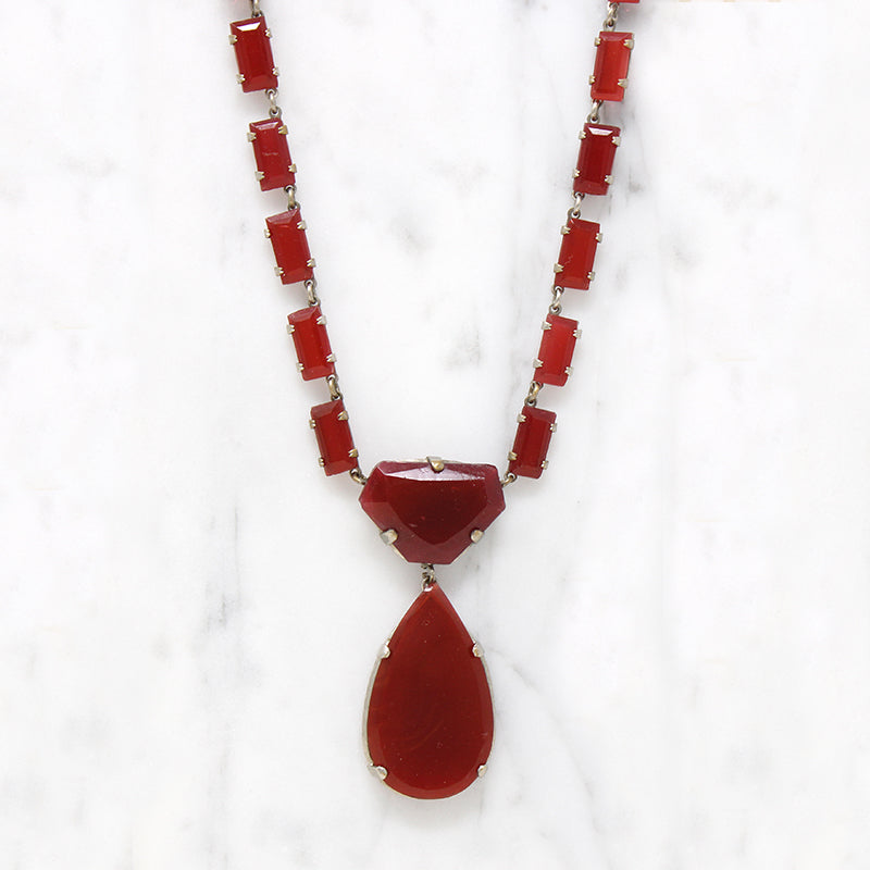 Glamorous Carnelian-Colored Glass Czech Necklace