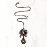 Early 1800s Gem Set Silver Filigree Austro-Hungarian Pendant