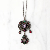 Early 1800s Gem Set Silver Filigree Austro-Hungarian Pendant