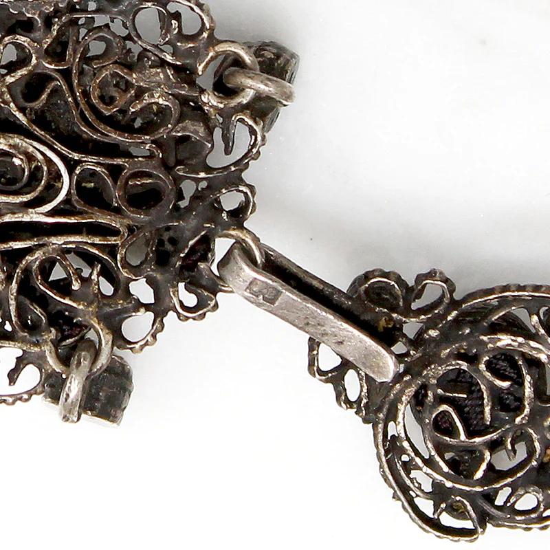Early 1800s Gem Set Silver Filigree Austro-Hungarian Pendant