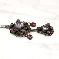 Early 1800s Gem Set Silver Filigree Austro-Hungarian Pendant
