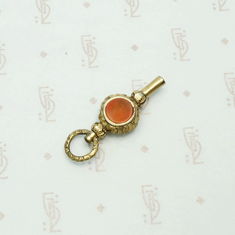 Carnelian & Chalcedony Set Engraved Watch Key