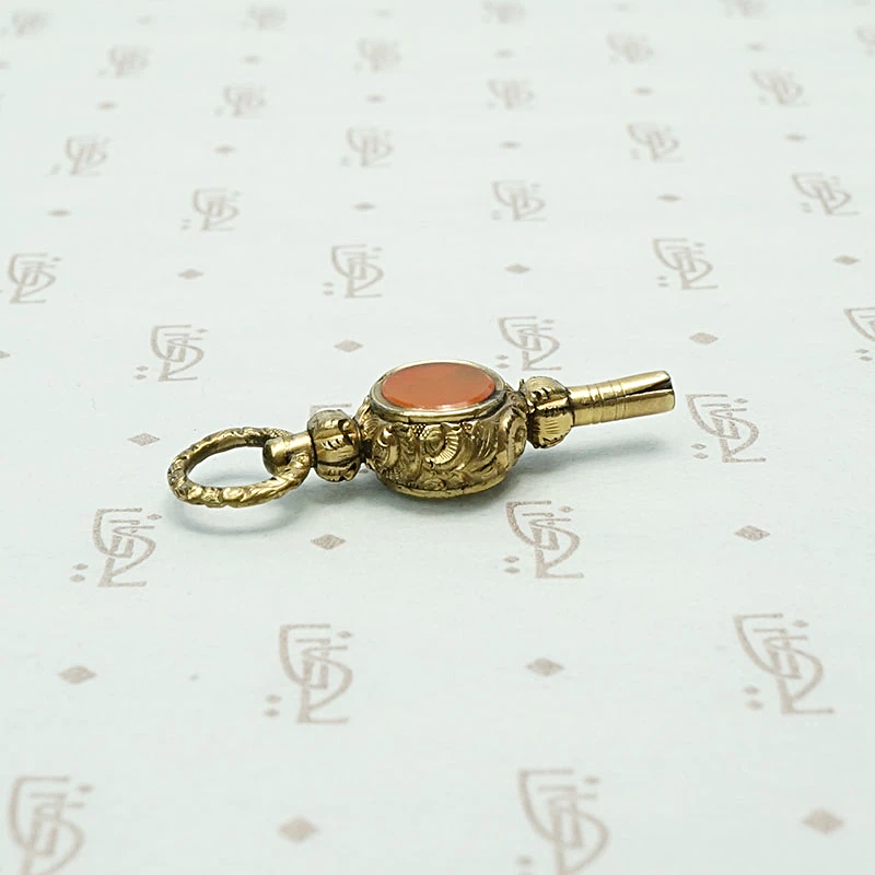 Carnelian & Chalcedony Set Engraved Watch Key