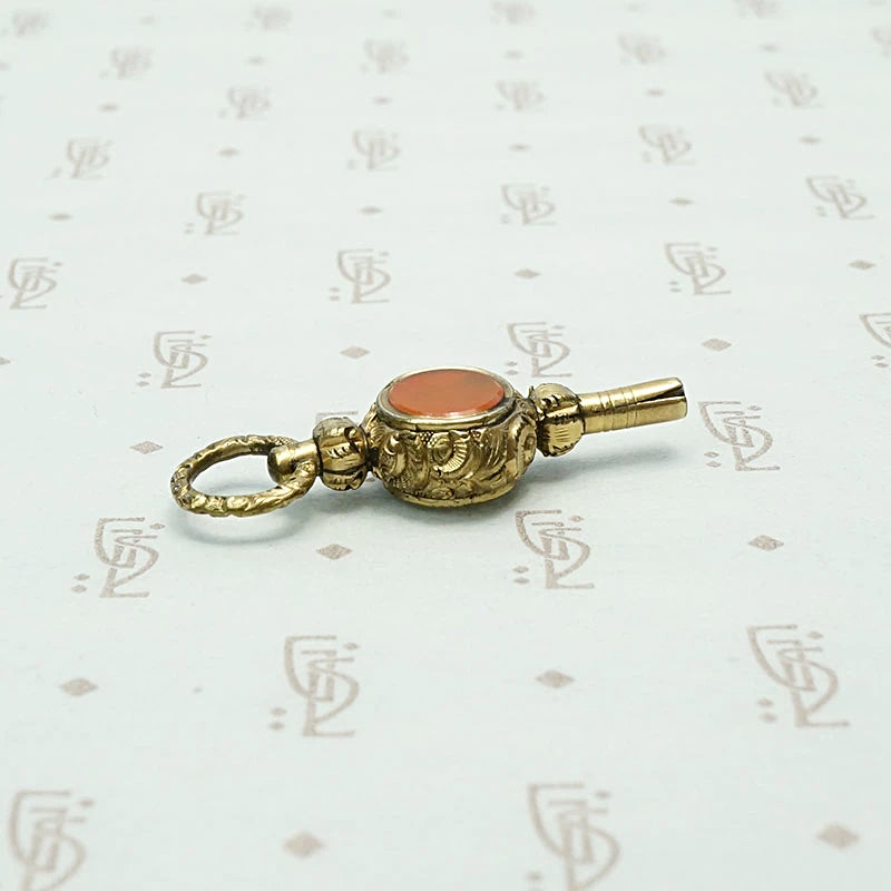 Carnelian & Chalcedony Set Engraved Watch Key