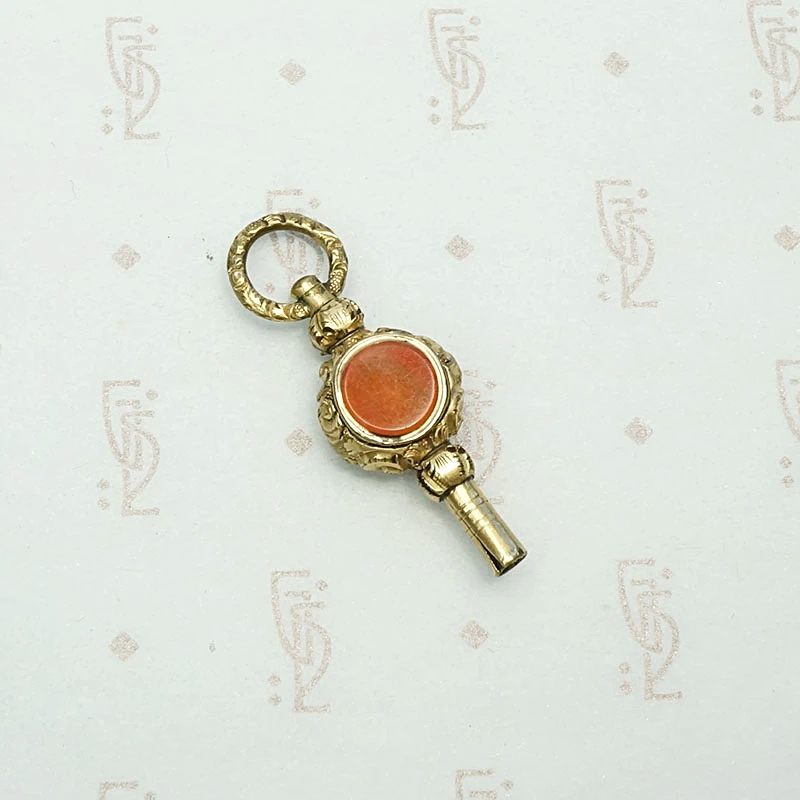Carnelian & Chalcedony Set Engraved Watch Key