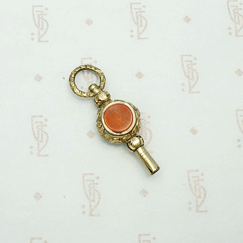Carnelian & Chalcedony Set Engraved Watch Key