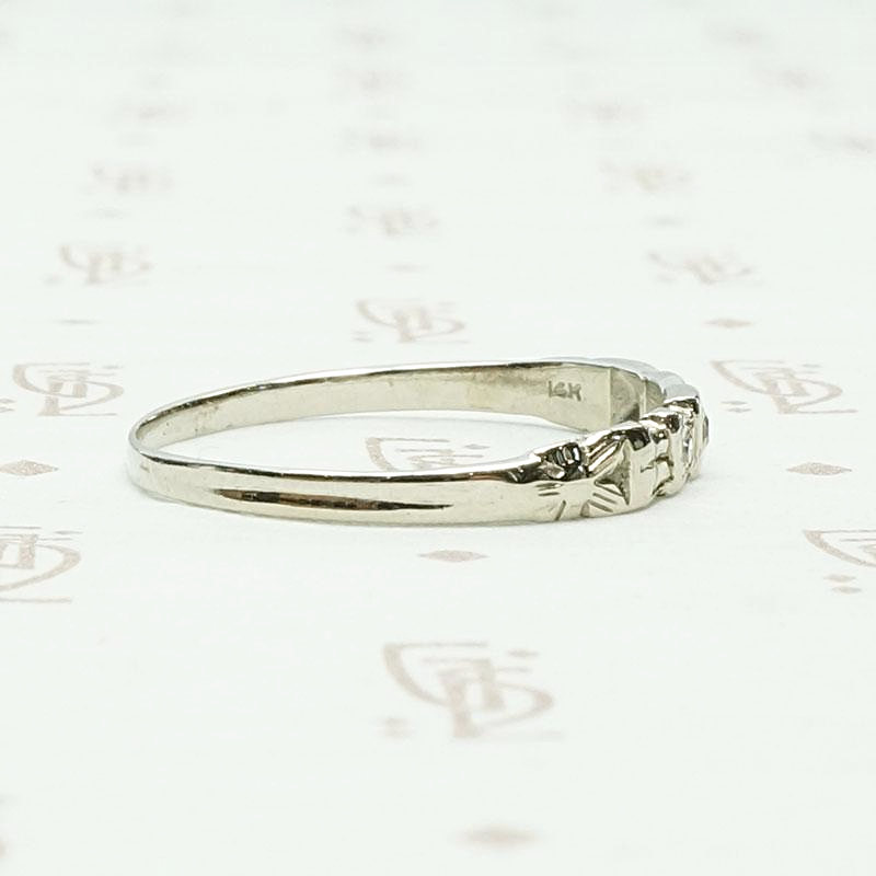 Bow and Flowers White Gold and Diamond Band, right view.