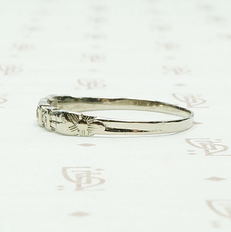 Bow and Flowers White Gold and Diamond Band, right view.
