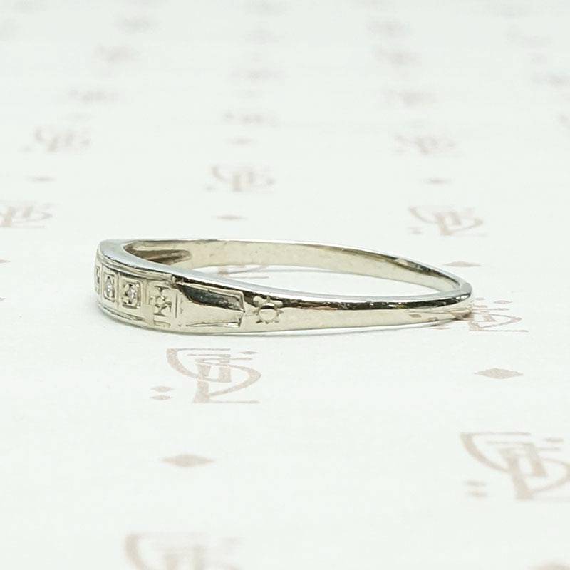 Forget Me Not Deco Diamond Wedding Band, left side.