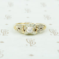 1930's diamond engagement ring with pave side detail 2 tone gold
