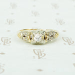 1930's diamond engagement ring with pave side detail 2 tone gold