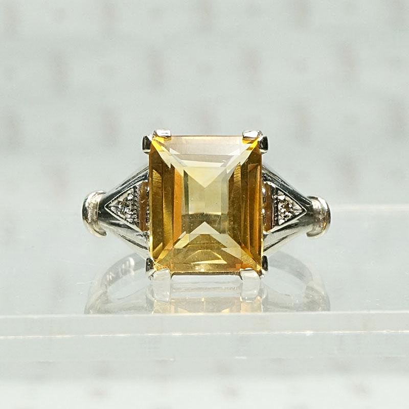 Sunny Citrine Art Deco Cocktail Ring