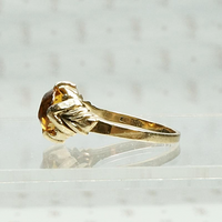 Golden Citrine Solitaire in Feathered Gold Setting, left view