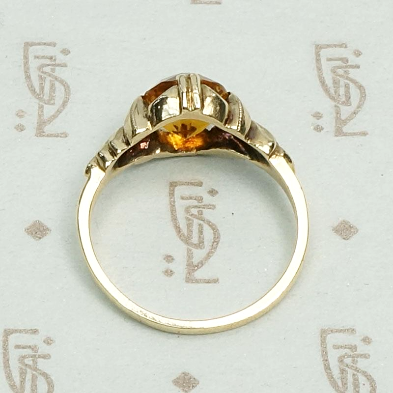 Golden Citrine Solitaire in Feathered Gold Setting, top view