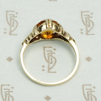 Golden Citrine Solitaire in Feathered Gold Setting, top view