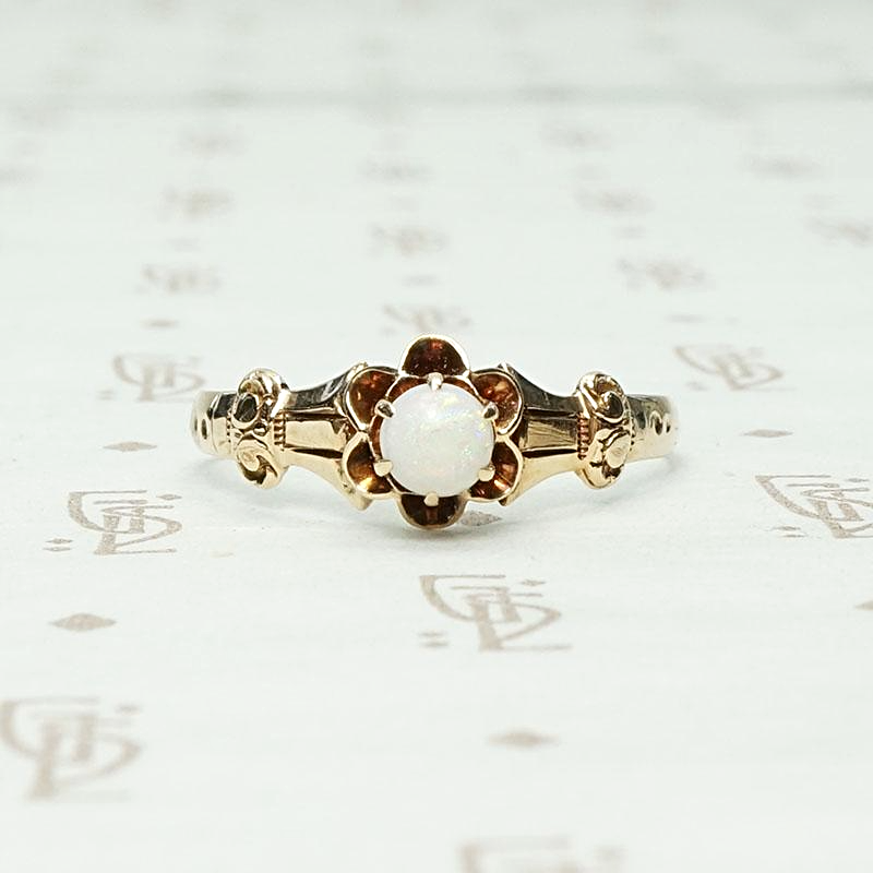 Tulip Set Opal Solitaire Ring