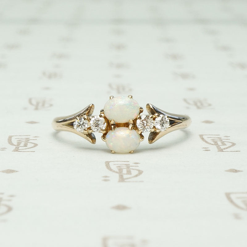 Double Opal & Diamond Vintage Ring in Gold