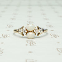 Double Opal & Diamond Vintage Ring in Gold