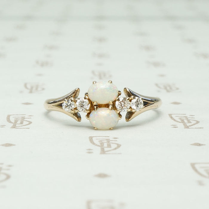 Double Opal & Diamond Vintage Ring in Gold