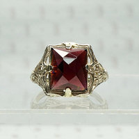 Wine Dark Garnet Ring in Art Deco Filigree
