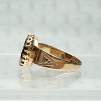 Almandine Garnet Claw Set on Engraved Cigar Band, side view