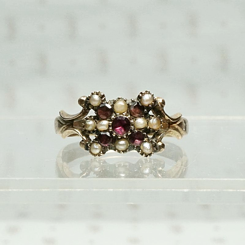 Garnet & Pearl Georgian Panel Ring