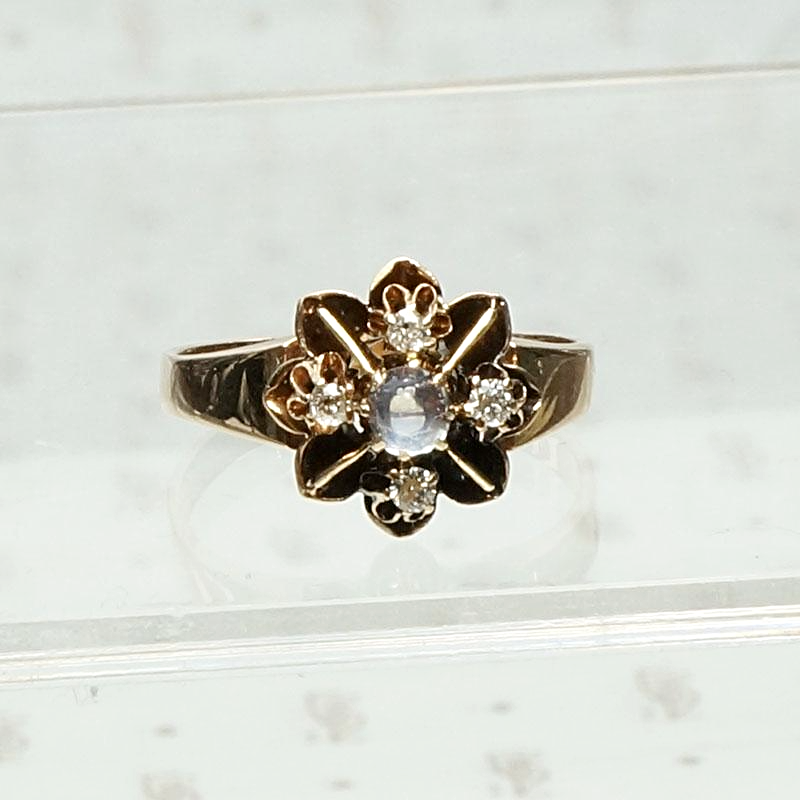 Compass Rose Ring with Moonstone and Diamonds