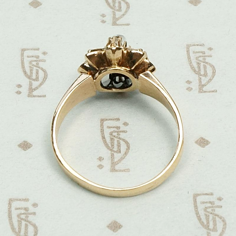 Compass Rose Ring with Moonstone and Diamonds, top view