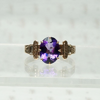 Deep Purple Amethyst in Engraved Victorian Band
