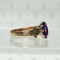 Deep Purple Amethyst in Engraved Victorian Band, side view
