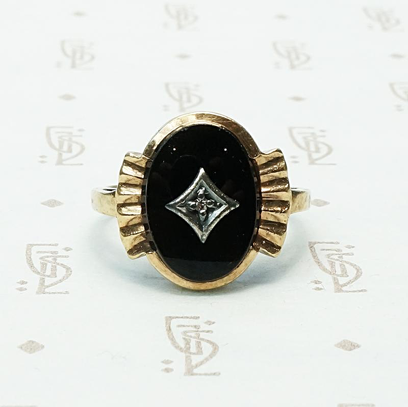 Diamond Set Onyx in Rose Gold Ring
