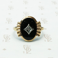 Diamond Set Onyx in Rose Gold Ring