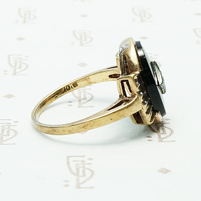 Diamond Set Onyx in Rose Gold Ring, side view