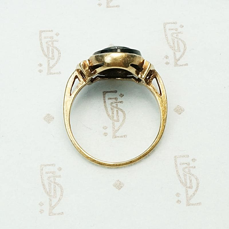 Diamond Set Onyx in Rose Gold Ring, top view