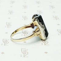 1930s Onyx Ring with Diamond Set Step Sides, side view