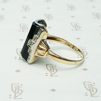 1930s Onyx Ring with Diamond Set Step Sides, side view