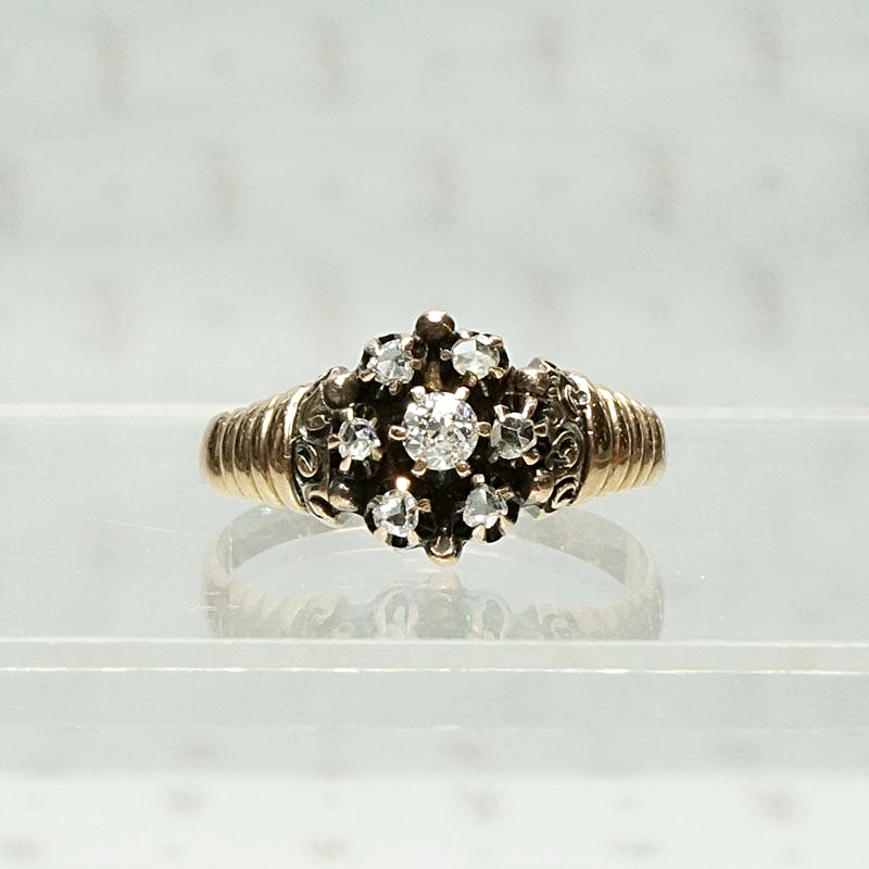 Victorian Diamond Cluster Ring in Rosy Gold